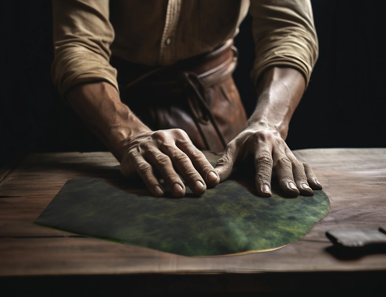 Man inspecting a shell cordovan